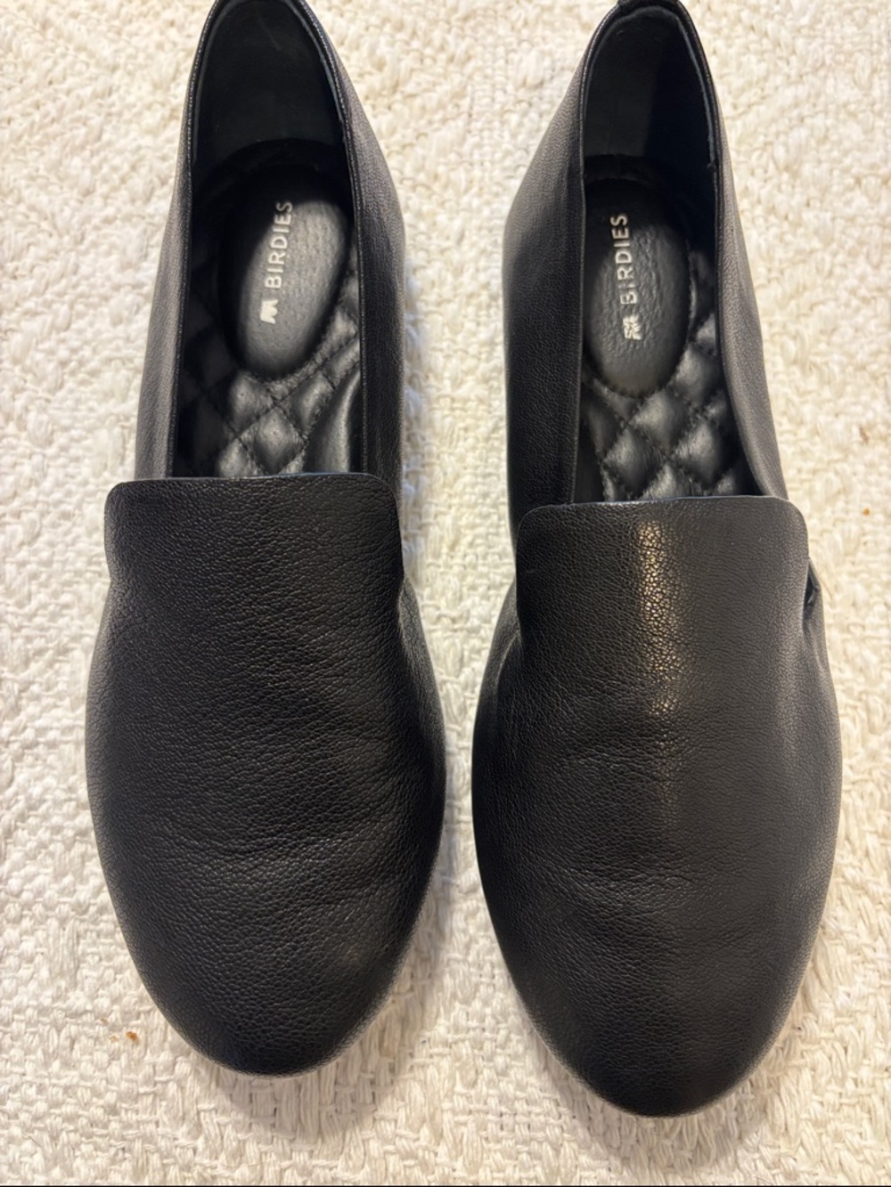 Birdies Black Quilted Insole Leather Slip-On Loafers